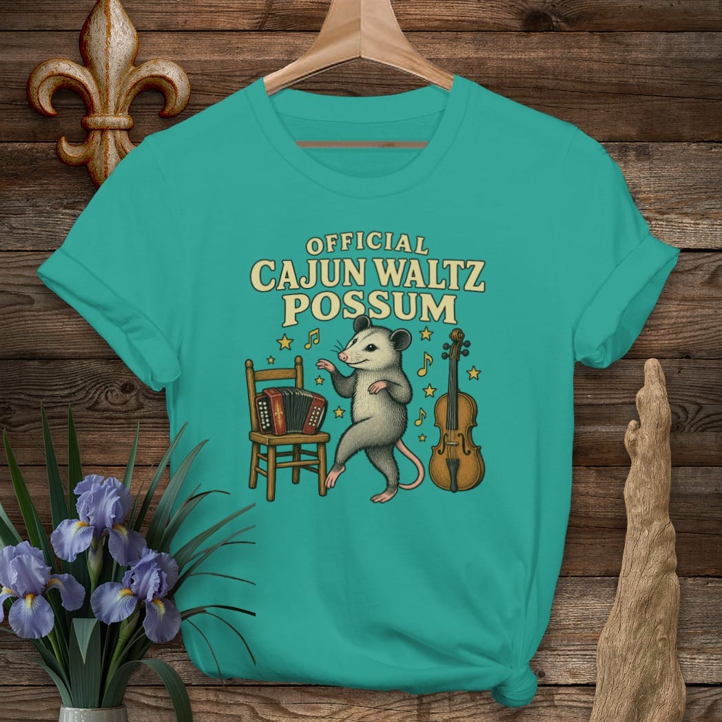 S / Jade Dome Louisiana Cajun Waltz Possum T-Shirt by Laissez Faire Wear