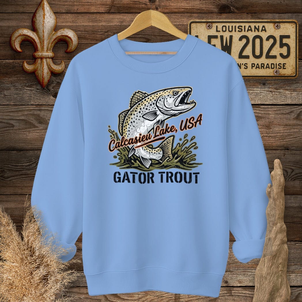 S / Carolina Blue Louisiana Calcasieu Lake Sweatshirt by Laissez Faire Wear