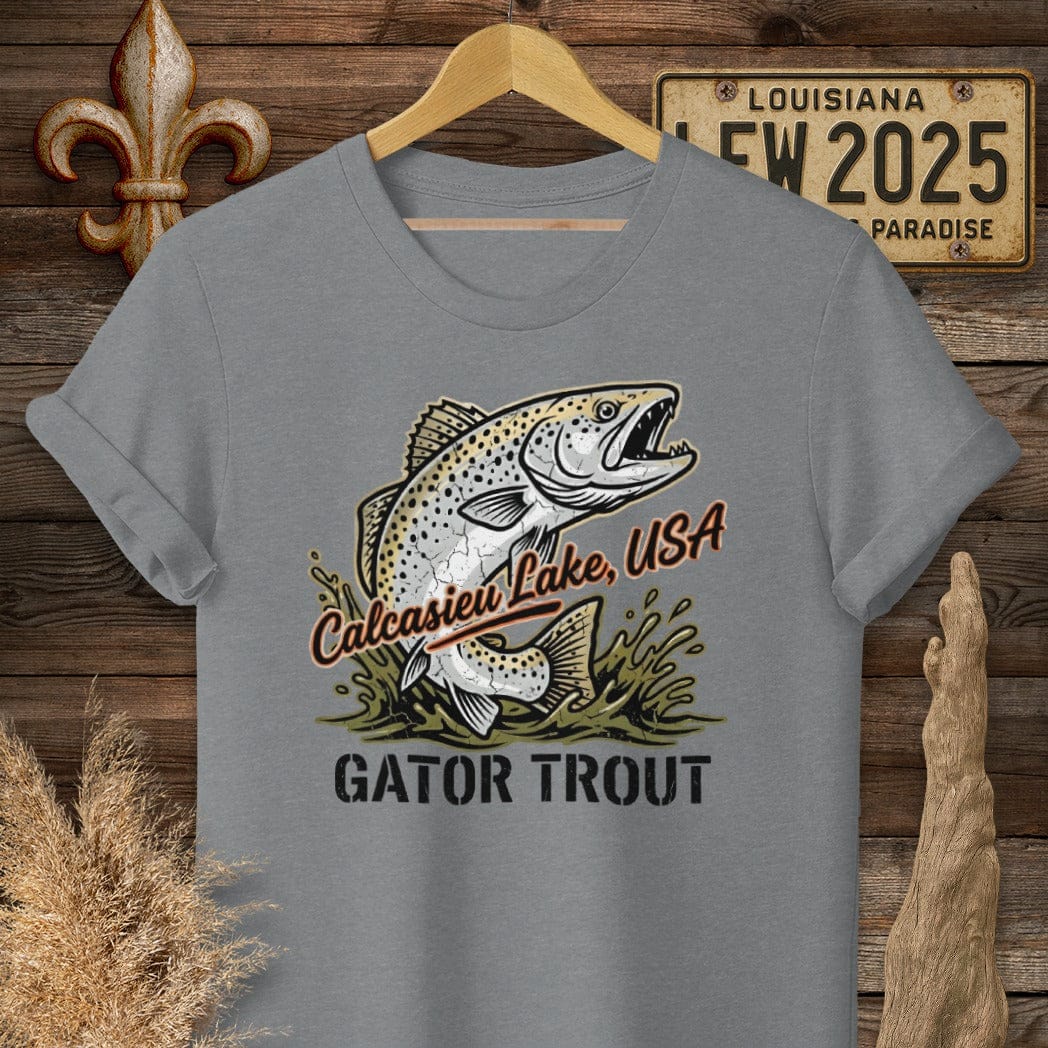 S / Graphite Heather Louisiana Calcasieu Lake T-Shirt by Laissez Faire Wear