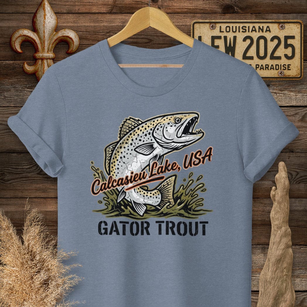 S / Heather Indigo Louisiana Calcasieu Lake T-Shirt by Laissez Faire Wear