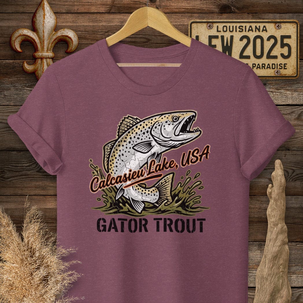 S / Heather Maroon Louisiana Calcasieu Lake T-Shirt by Laissez Faire Wear