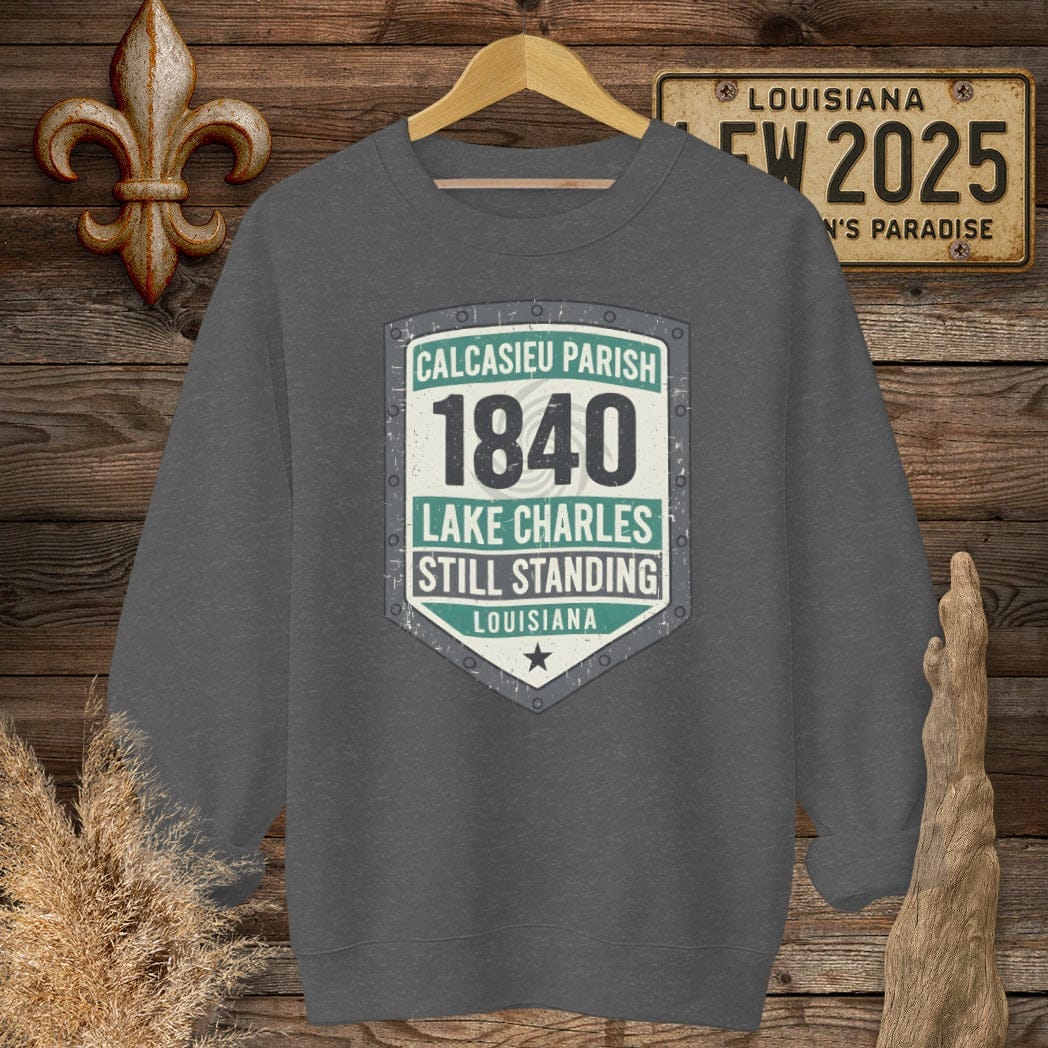 S / Dark Heather Louisiana Calcasieu Parish Sweatshirt by Laissez Faire Wear