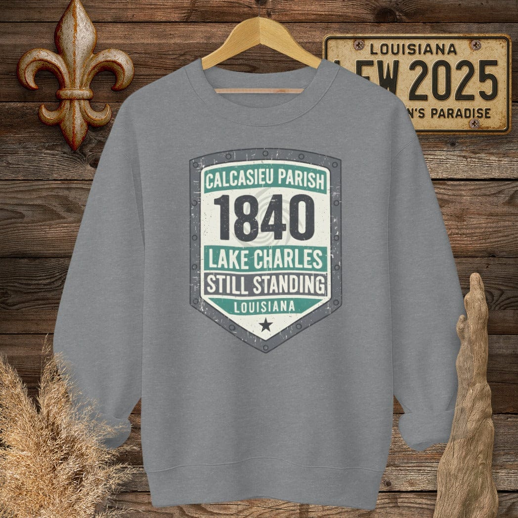 S / Graphite Heather Louisiana Calcasieu Parish Sweatshirt by Laissez Faire Wear
