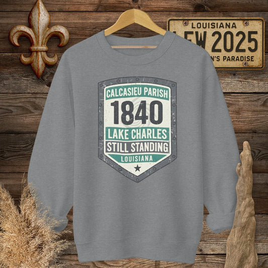S / Graphite Heather Louisiana Calcasieu Parish Sweatshirt by Laissez Faire Wear