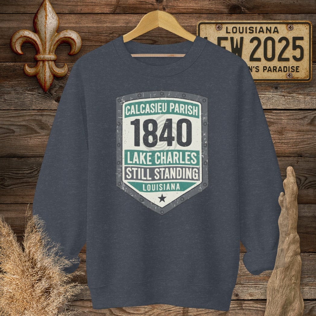 S / Heather Sport Dark Navy Louisiana Calcasieu Parish Sweatshirt by Laissez Faire Wear