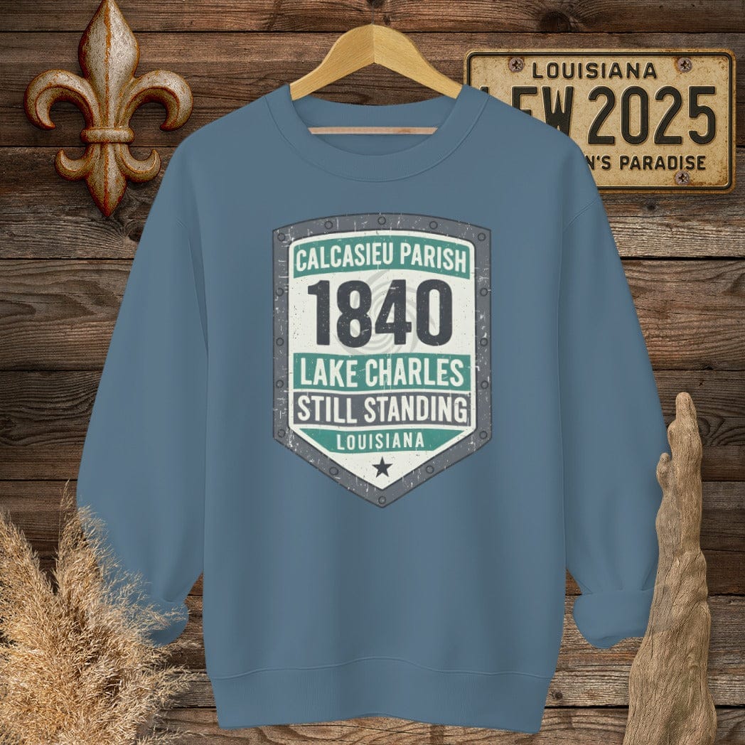 S / Indigo Blue Louisiana Calcasieu Parish Sweatshirt by Laissez Faire Wear