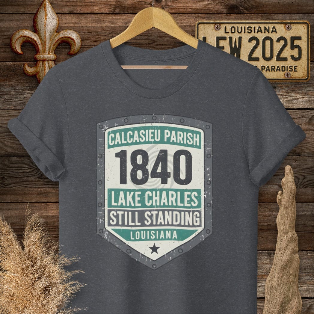 S / Dark Heather Grey Louisiana Calcasieu Parish T-Shirt by Laissez Faire Wear