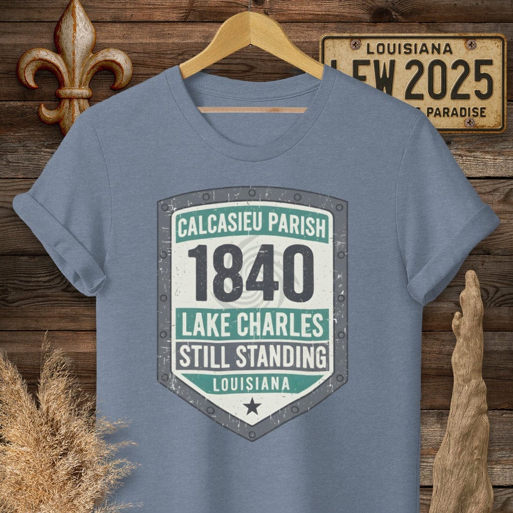 S / Heather Indigo Louisiana Calcasieu Parish T-Shirt by Laissez Faire Wear