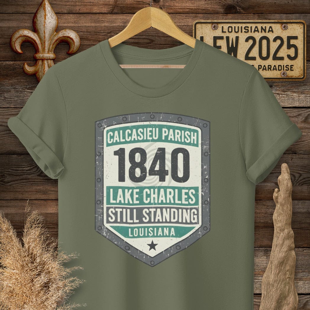 S / Military Green Louisiana Calcasieu Parish T-Shirt by Laissez Faire Wear