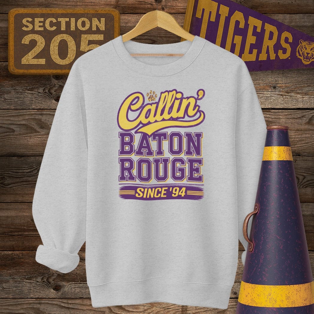 S / Sport Grey Louisiana Callin' Baton Rouge Game Day Sweatshirt by Laissez Faire Wear