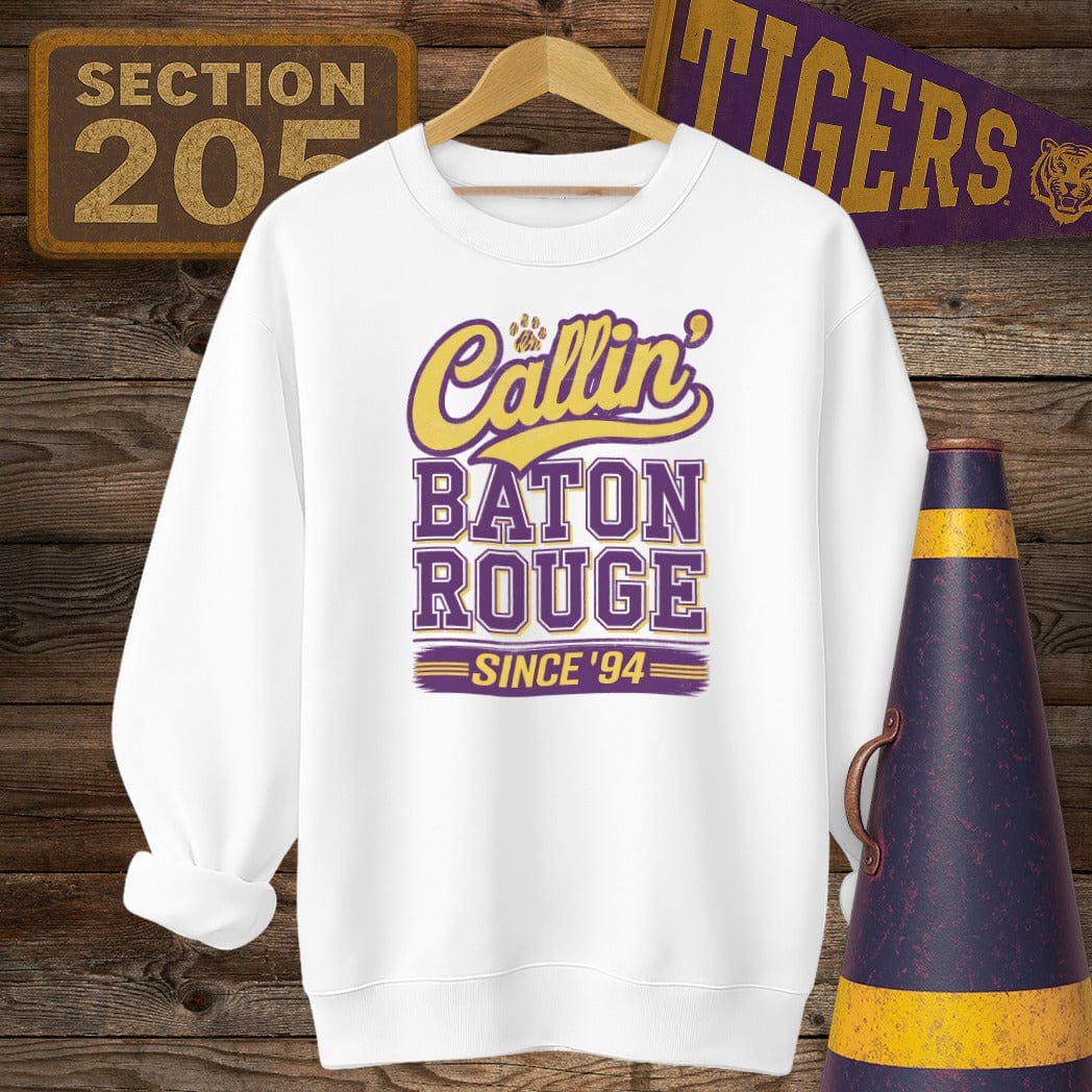 S / White Louisiana Callin' Baton Rouge Game Day Sweatshirt by Laissez Faire Wear