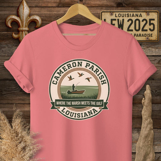 S / Coral Silk Louisiana Cameron Parish T-Shirt by Laissez Faire Wear