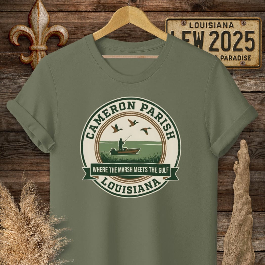 S / Military Green Louisiana Cameron Parish T-Shirt by Laissez Faire Wear