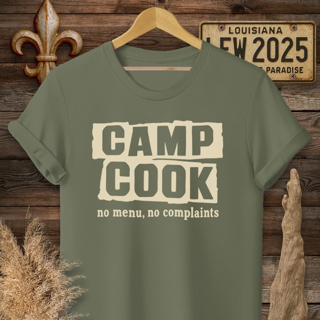S / Military Green Louisiana Camp Cook T-Shirt by Laissez Faire Wear