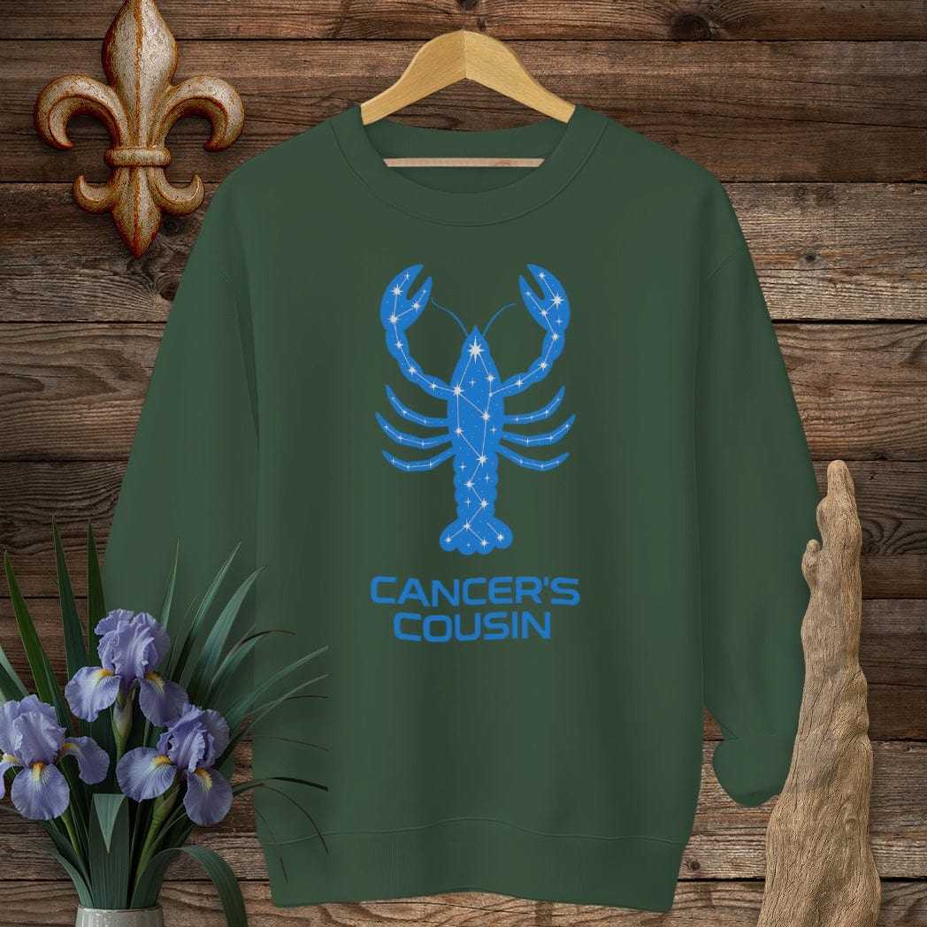 S / Forest Green Louisiana Cancer's Cousin Zodiac Sweatshirt by Laissez Faire Wear
