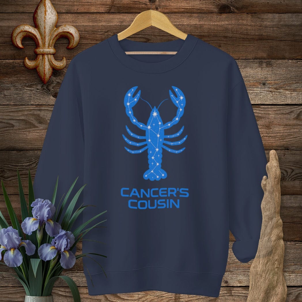 S / Navy Louisiana Cancer's Cousin Zodiac Sweatshirt by Laissez Faire Wear