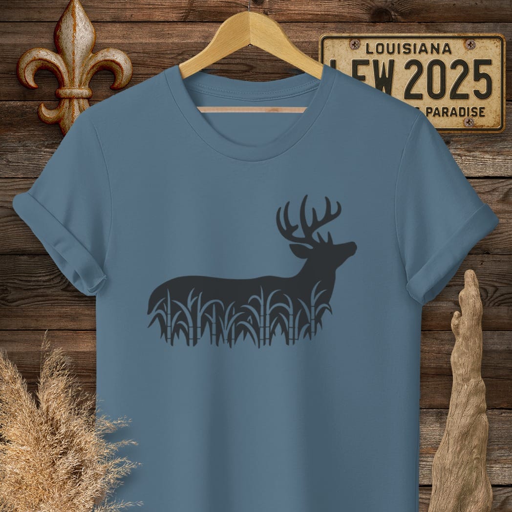 S / Indigo Blue Louisiana Cane Field Buck T-Shirt by Laissez Faire Wear