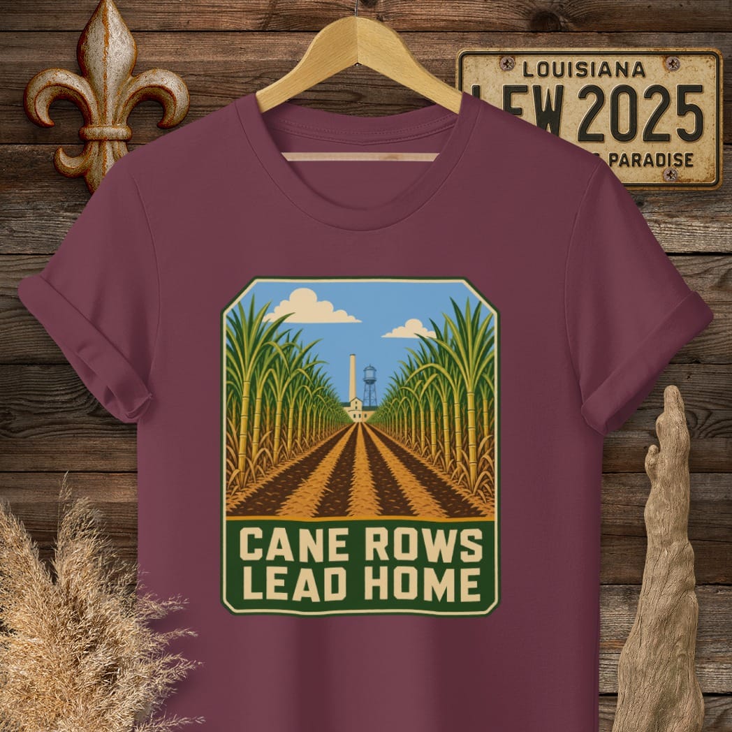 S / Maroon Louisiana Cane Row Home T-Shirt by Laissez Faire Wear