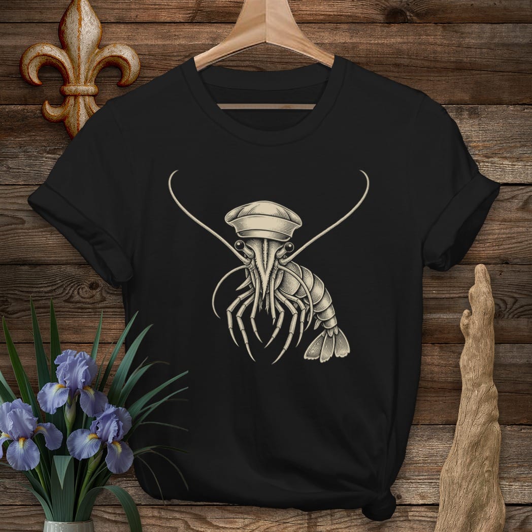 S / Black Louisiana Captain Shrimp T-Shirt by Laissez Faire Wear