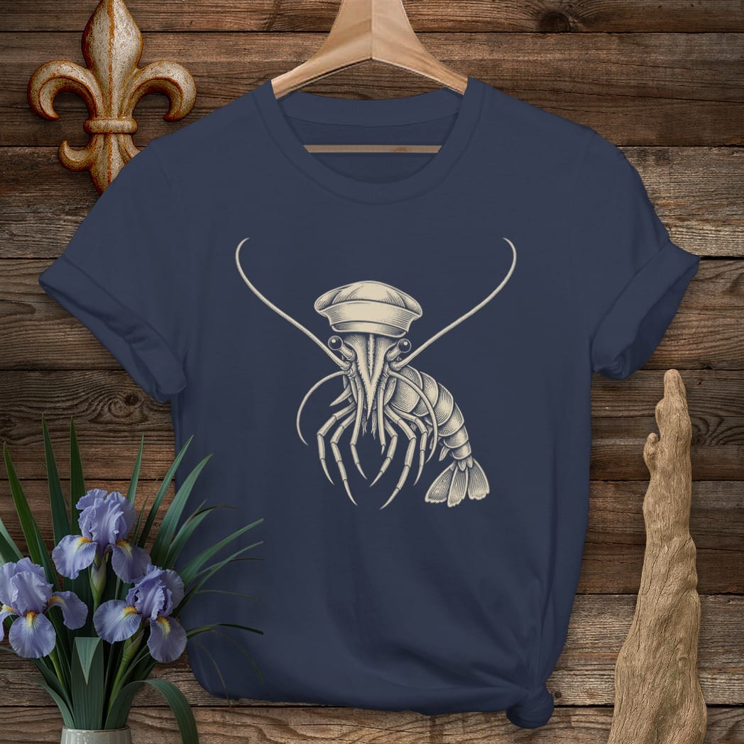 S / Navy Louisiana Captain Shrimp T-Shirt by Laissez Faire Wear