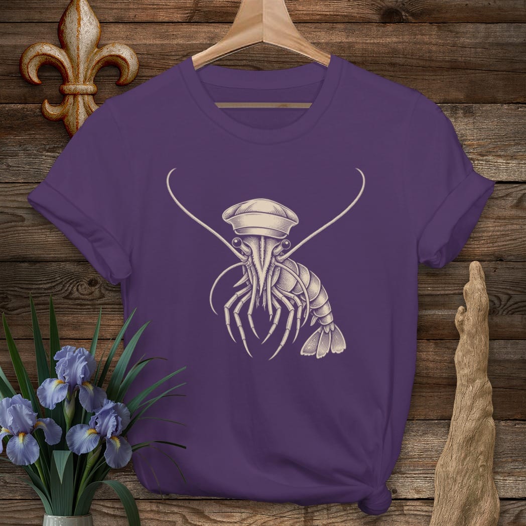 S / Purple Louisiana Captain Shrimp T-Shirt by Laissez Faire Wear