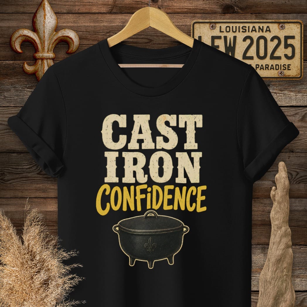 S / Black Louisiana Cast Iron Confidence T-Shirt by Laissez Faire Wear