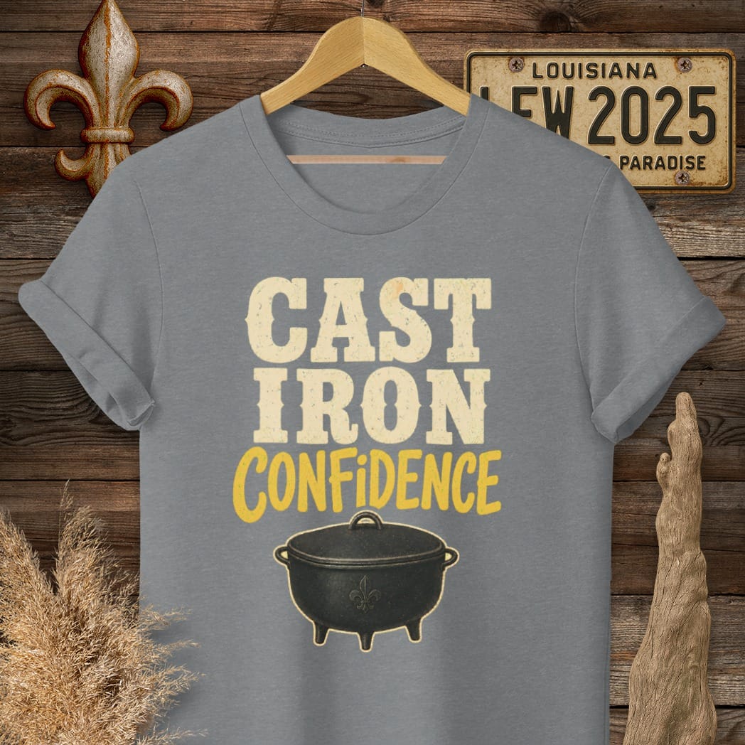 S / Graphite Heather Louisiana Cast Iron Confidence T-Shirt by Laissez Faire Wear