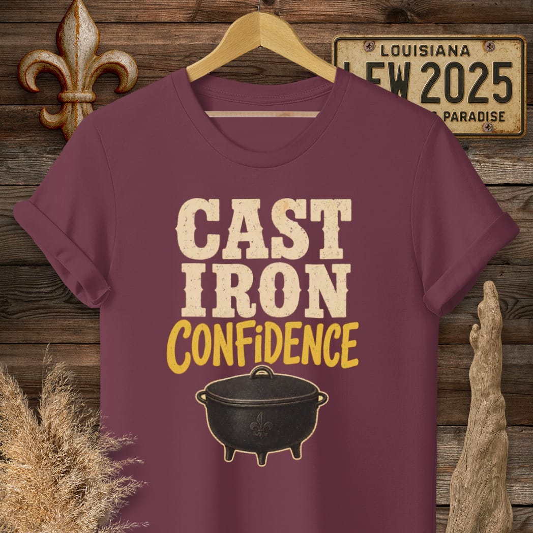 S / Maroon Louisiana Cast Iron Confidence T-Shirt by Laissez Faire Wear