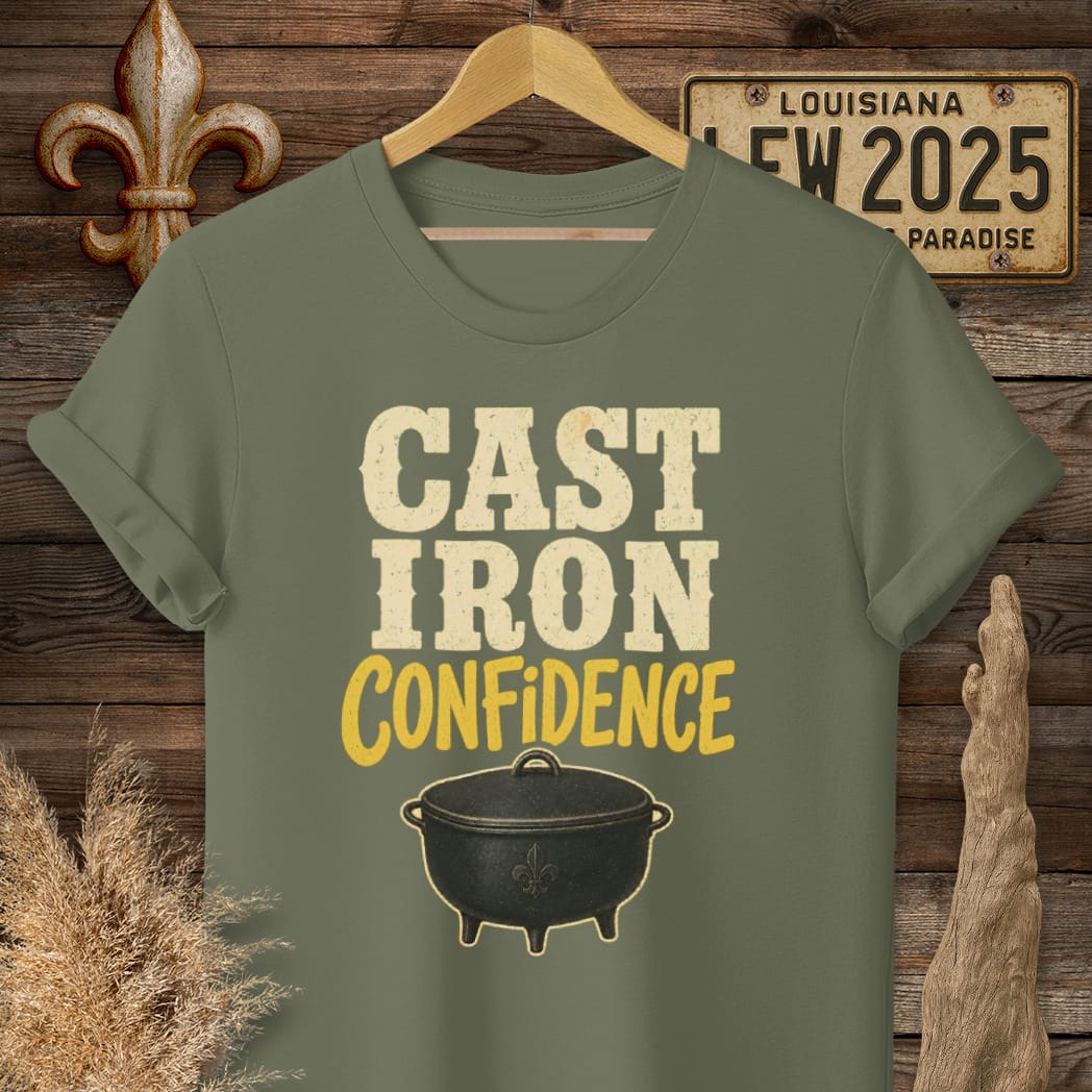 S / Military Green Louisiana Cast Iron Confidence T-Shirt by Laissez Faire Wear
