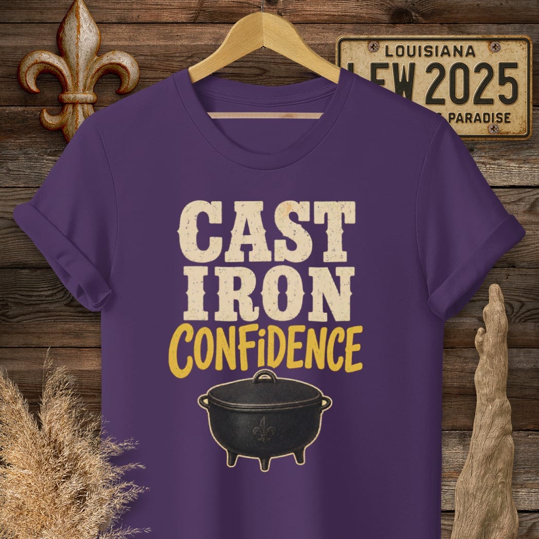 S / Purple Louisiana Cast Iron Confidence T-Shirt by Laissez Faire Wear