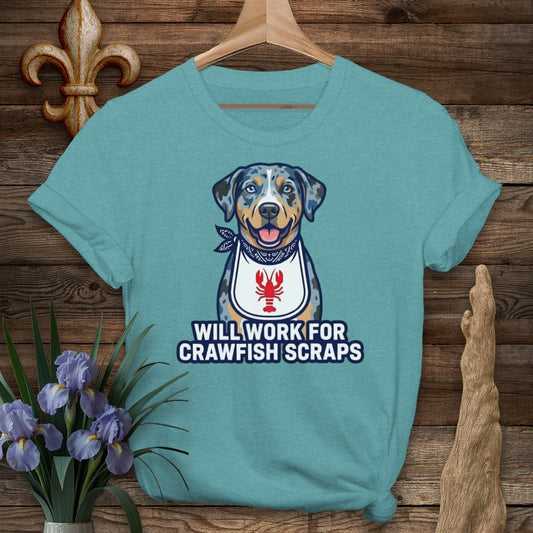 S / Heather Galapagos Blue Louisiana Catahoula Crawfish Scraps T-Shirt by Laissez Faire Wear