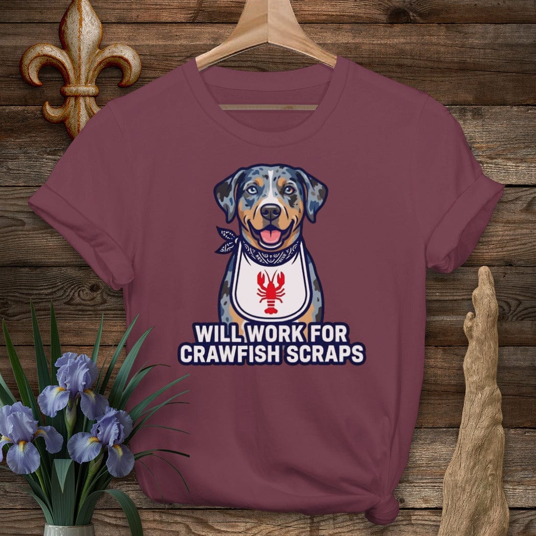 S / Maroon Louisiana Catahoula Crawfish Scraps T-Shirt by Laissez Faire Wear
