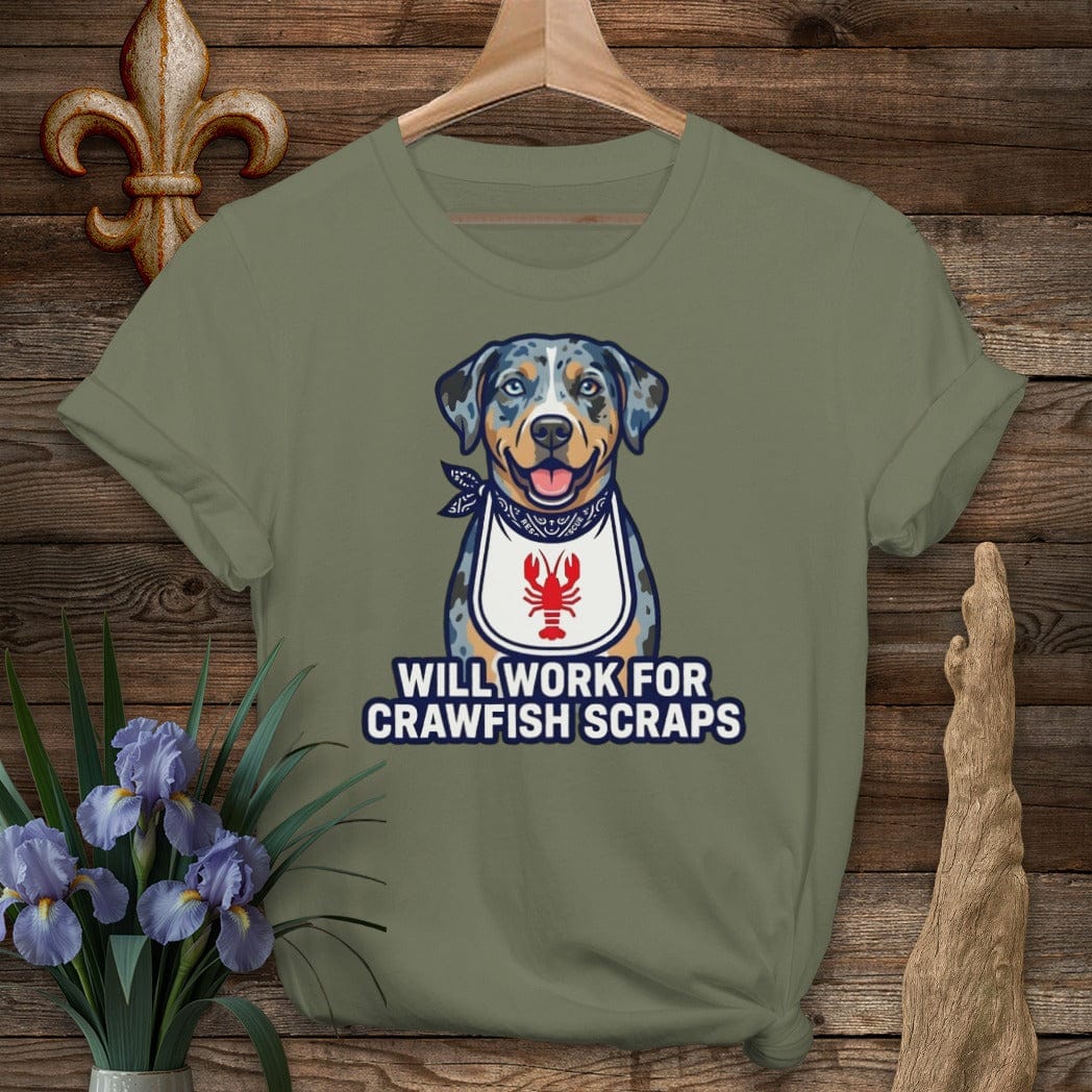 S / Military Green Louisiana Catahoula Crawfish Scraps T-Shirt by Laissez Faire Wear