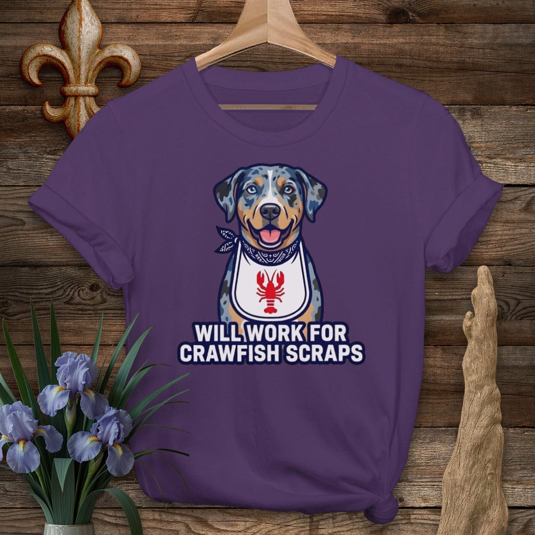 S / Purple Louisiana Catahoula Crawfish Scraps T-Shirt by Laissez Faire Wear
