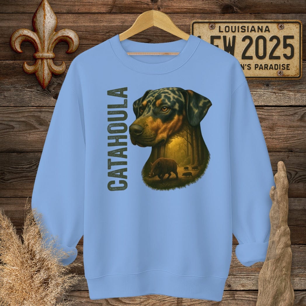 S / Carolina Blue Louisiana Catahoula Hunting Dog Sweatshirt by Laissez Faire Wear