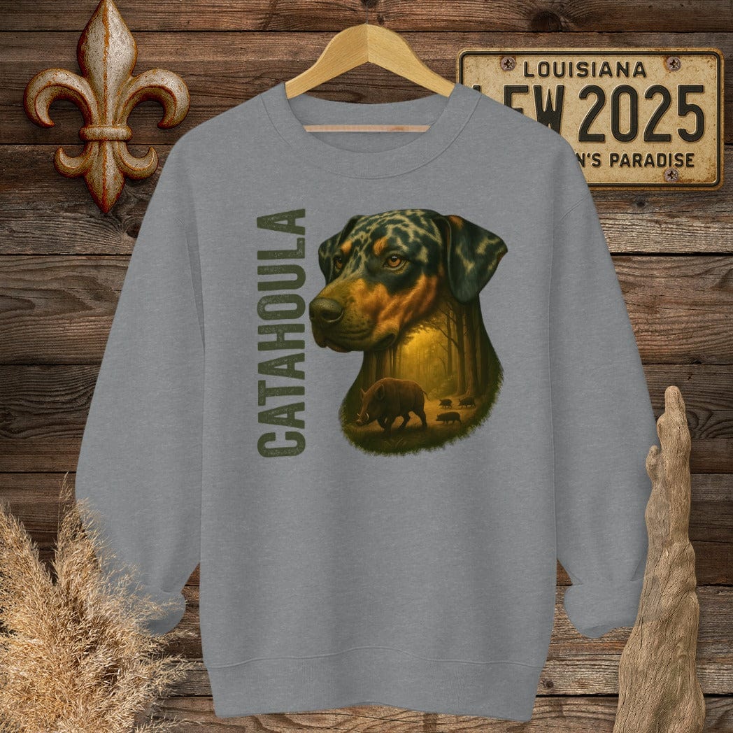 S / Graphite Heather Louisiana Catahoula Hunting Dog Sweatshirt by Laissez Faire Wear