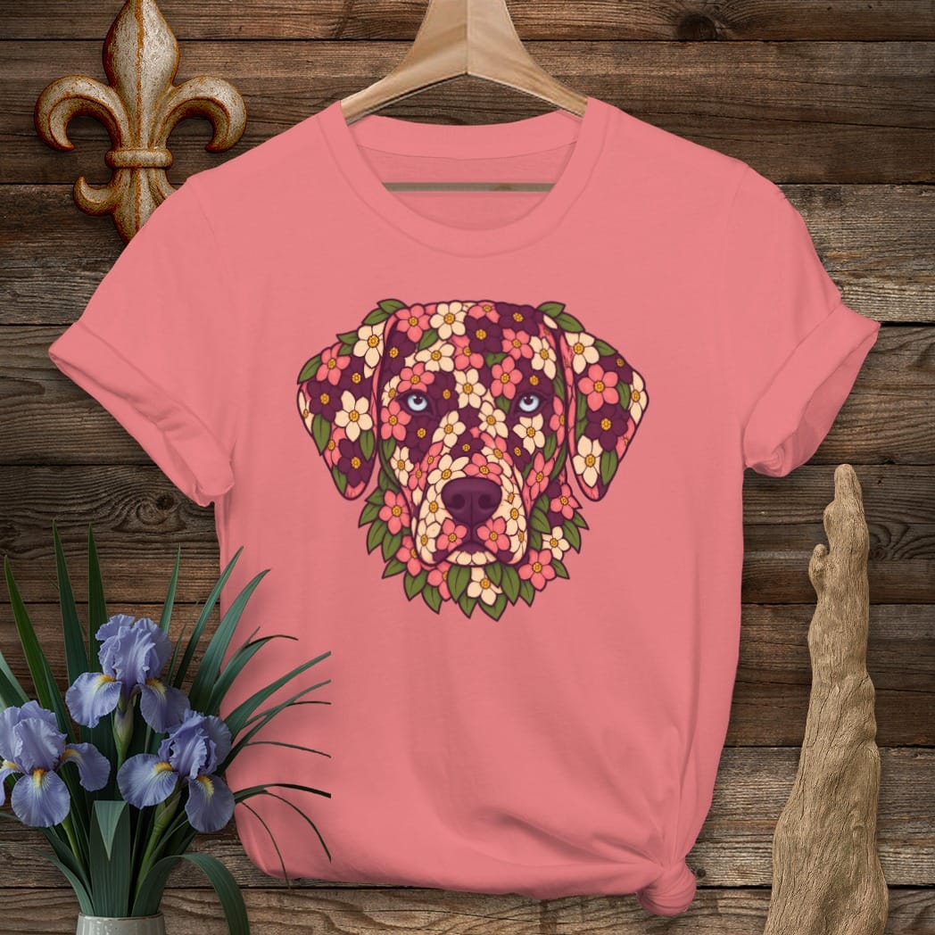 S / Coral Silk Louisiana Catahoula in Crepe Myrtle T-Shirt by Laissez Faire Wear