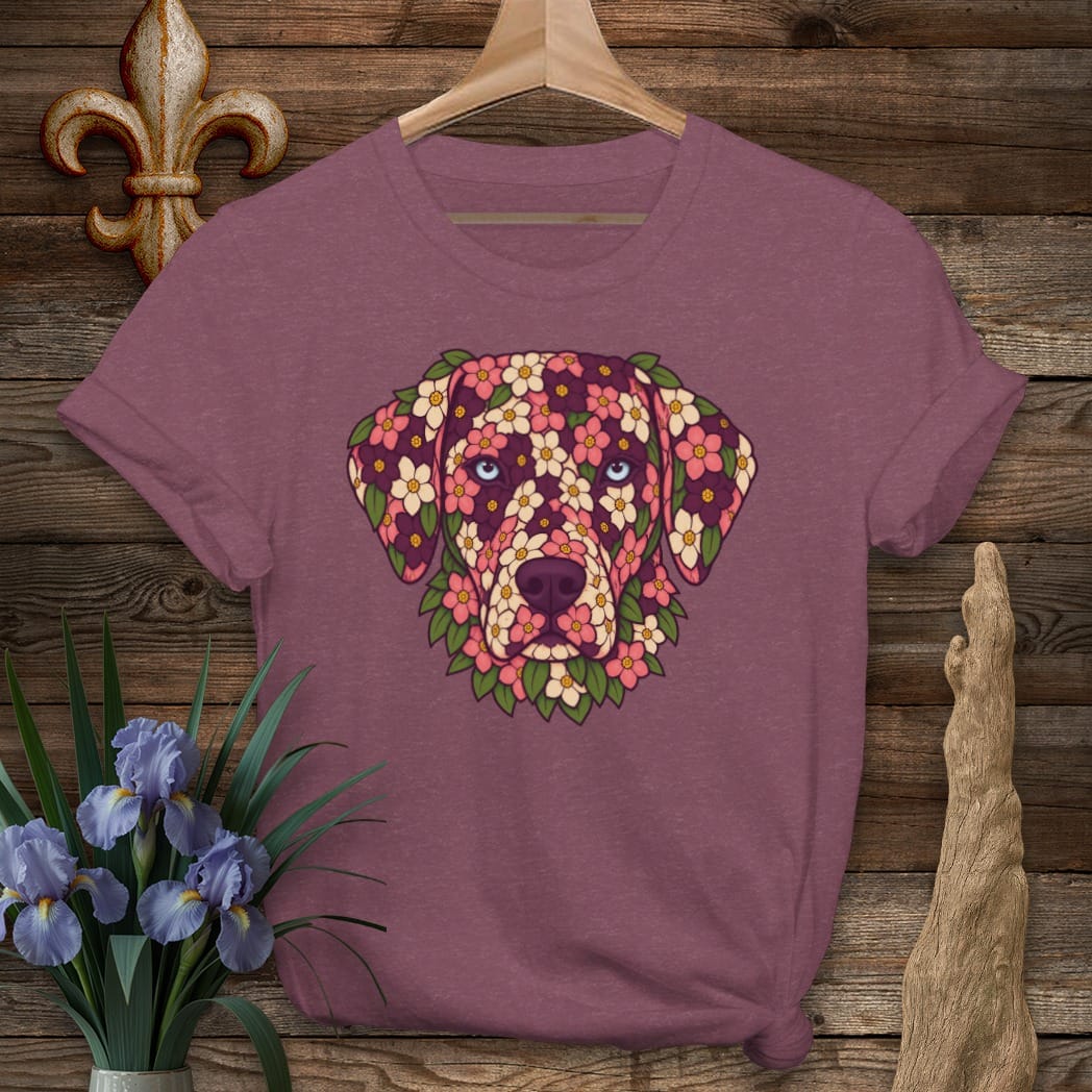 S / Heather Maroon Louisiana Catahoula in Crepe Myrtle T-Shirt by Laissez Faire Wear