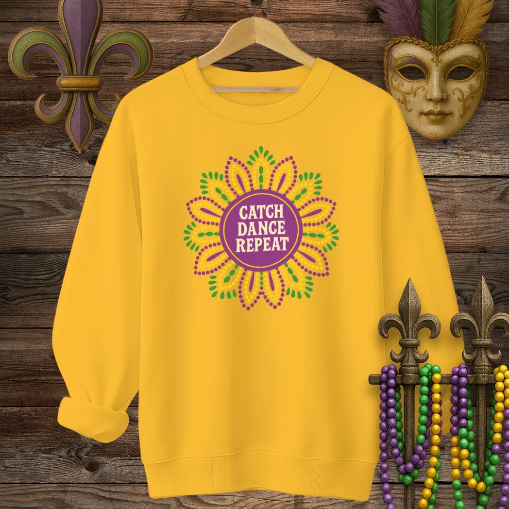 S / Gold Louisiana Catch Dance Repeat Mardi Gras Sweatshirt by Laissez Faire Wear