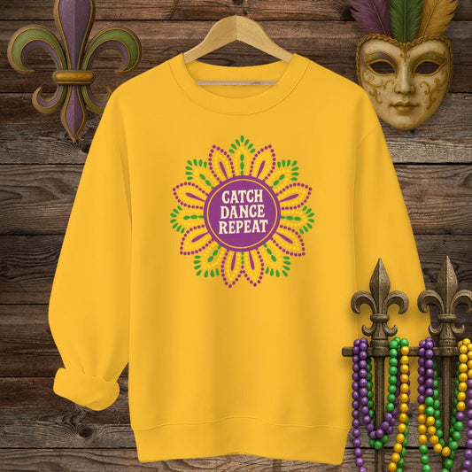 S / Gold Louisiana Catch Dance Repeat Mardi Gras Sweatshirt by Laissez Faire Wear