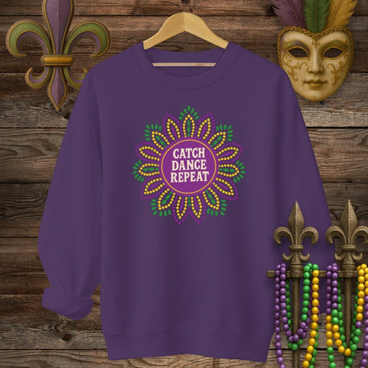 S / Purple Louisiana Catch Dance Repeat Mardi Gras Sweatshirt by Laissez Faire Wear