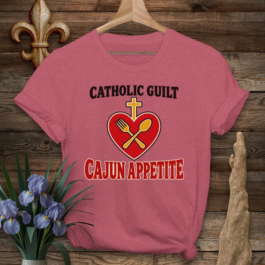 S / Heather Cardinal Louisiana Catholic Guilt T-Shirt by Laissez Faire Wear