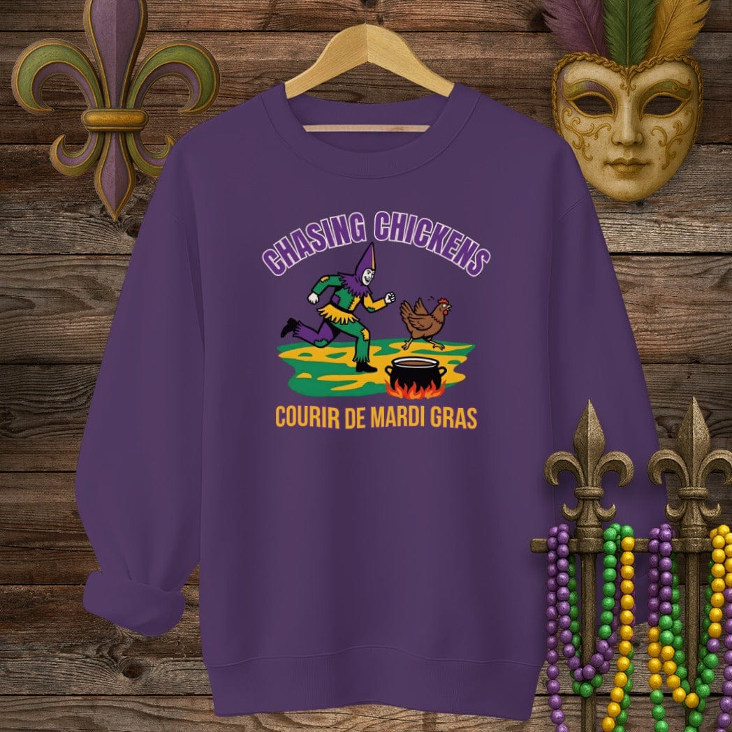 S / Purple Louisiana Chasing Chickens Sweatshirt by Laissez Faire Wear
