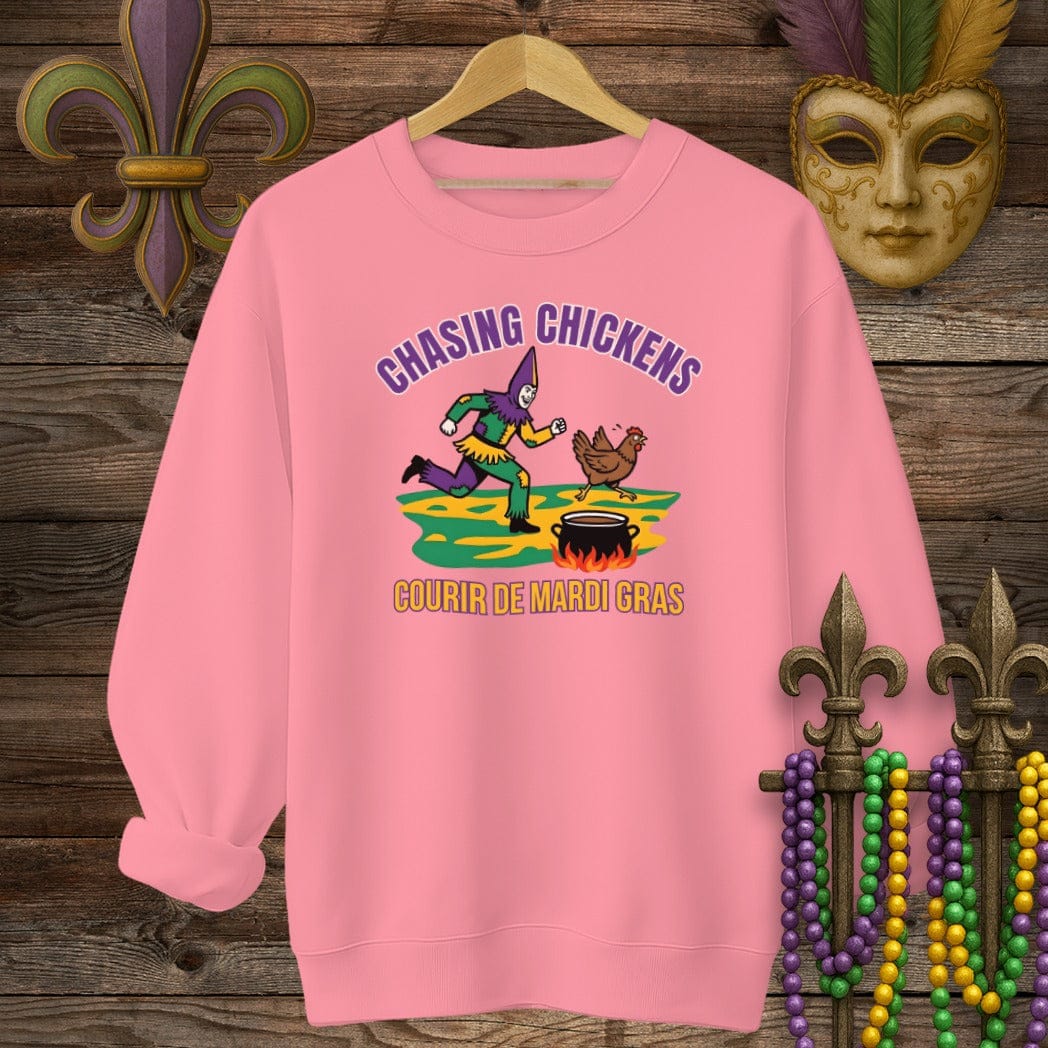 S / Safety Pink Louisiana Chasing Chickens Sweatshirt by Laissez Faire Wear