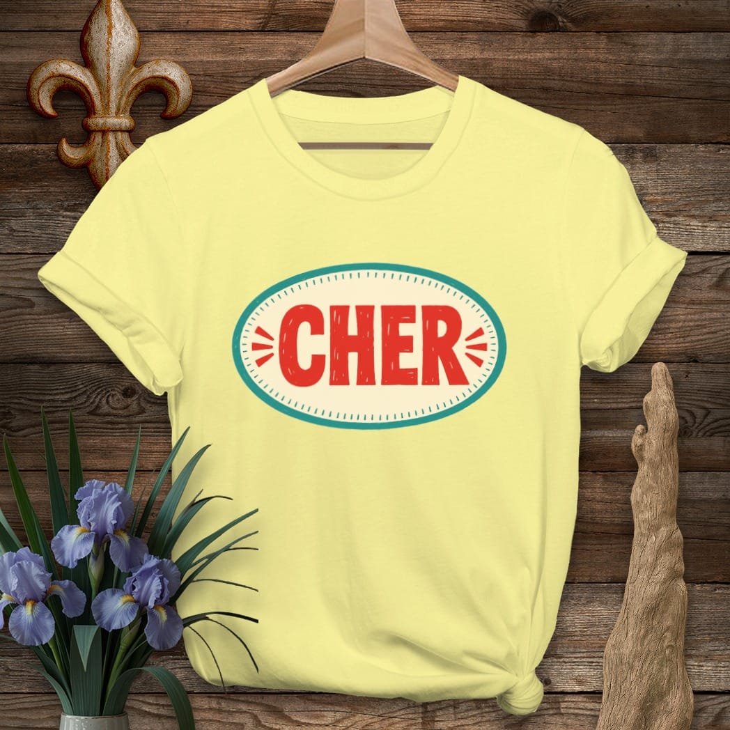 S / Cornsilk Louisiana Cher Badge T-Shirt by Laissez Faire Wear
