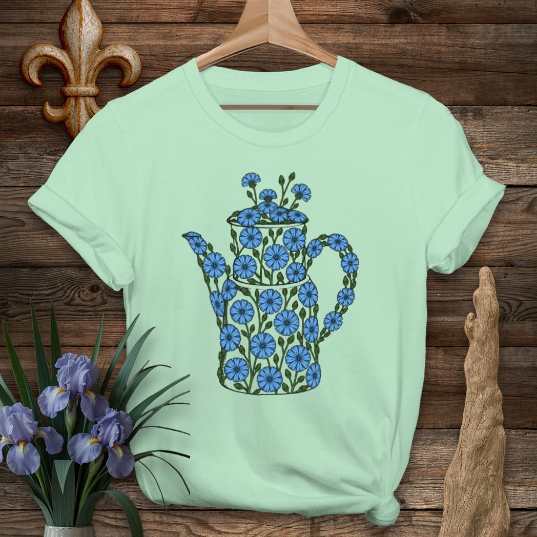 S / Mint Green Louisiana Chicory Coffee Pot T-Shirt by Laissez Faire Wear