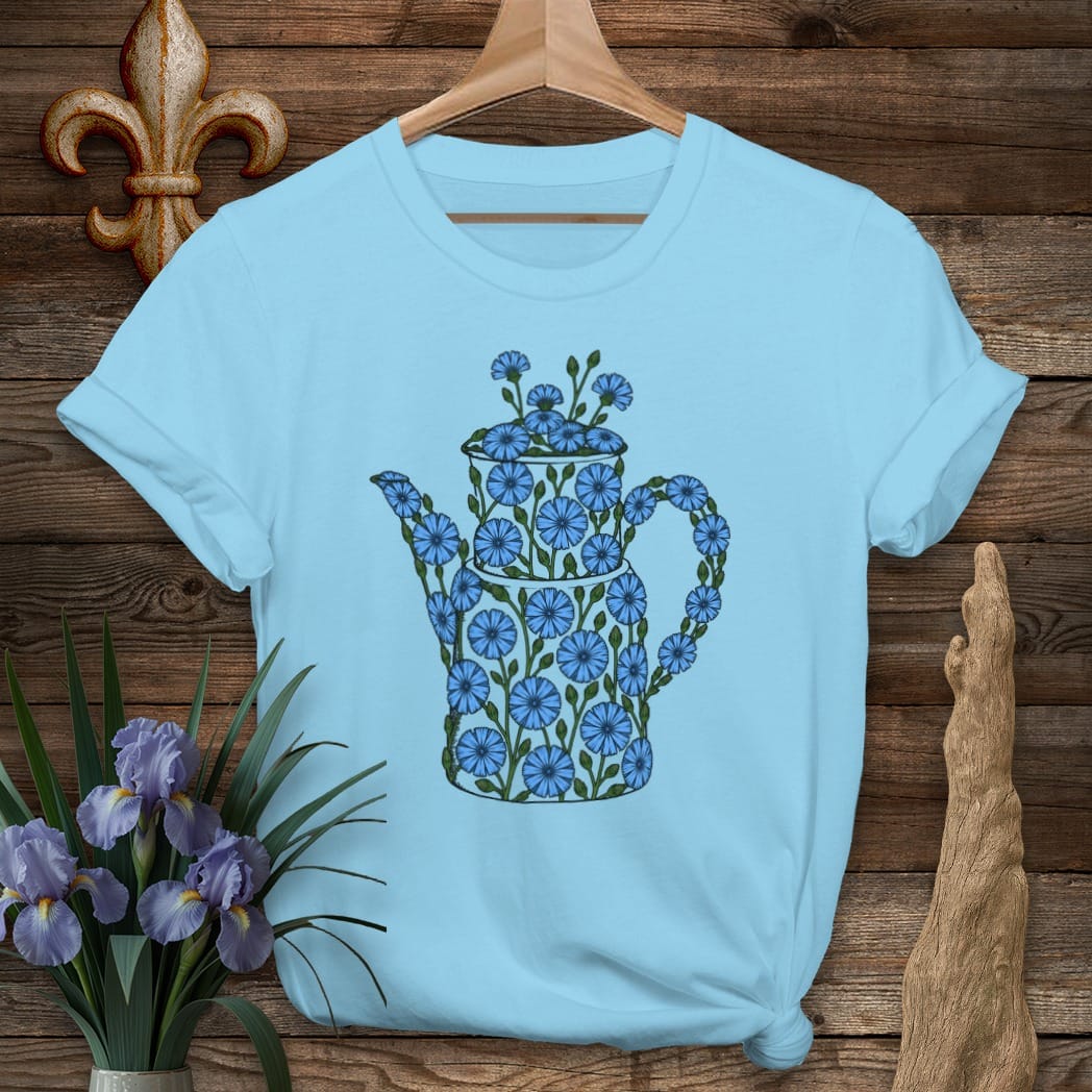 S / Sky Louisiana Chicory Coffee Pot T-Shirt by Laissez Faire Wear
