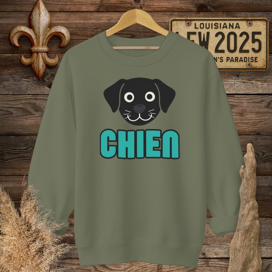 S / Military Green Louisiana Chien (Dog) Sweatshirt by Laissez Faire Wear