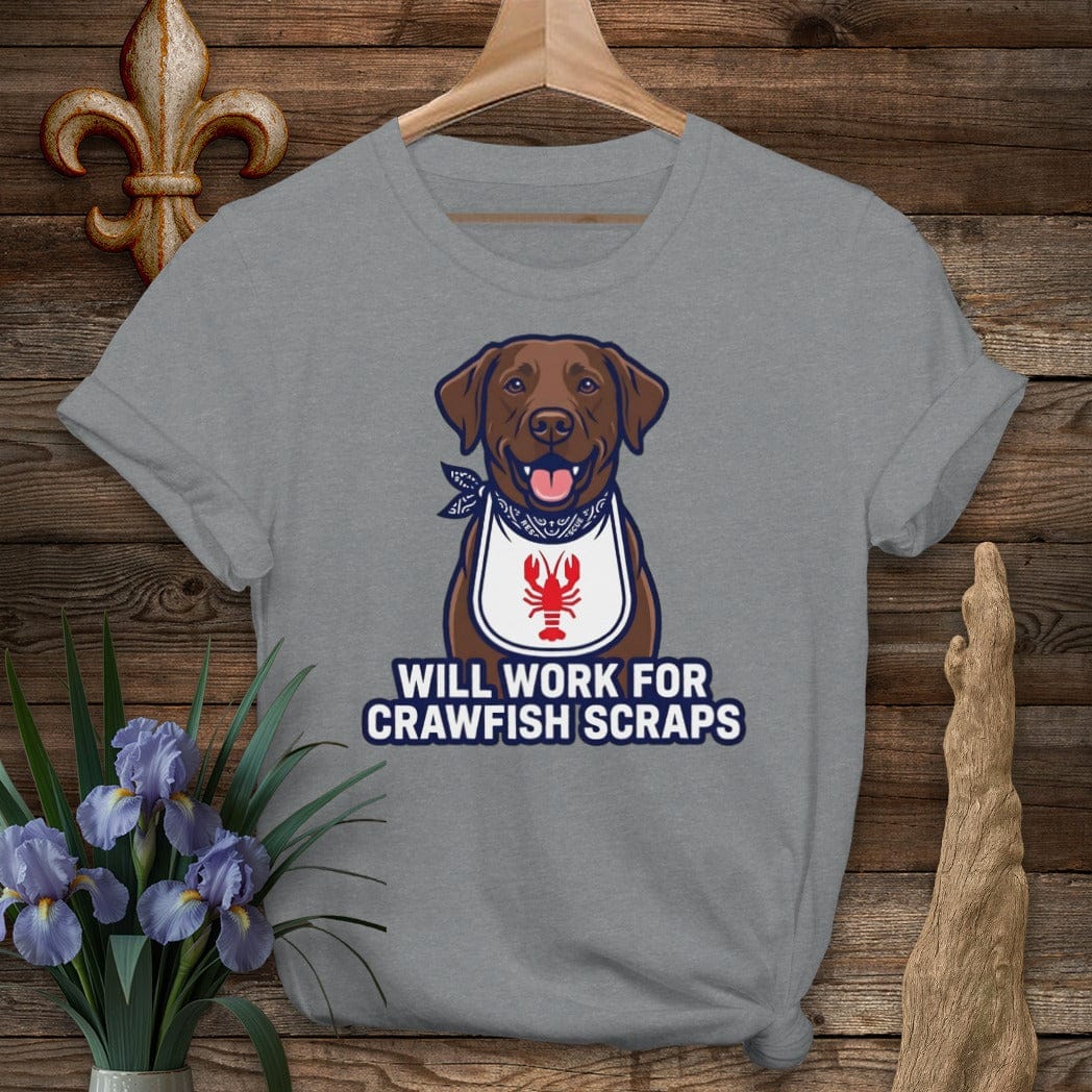 S / Graphite Heather Louisiana Choc Lab Crawfish Scraps Tee by Laissez Faire Wear