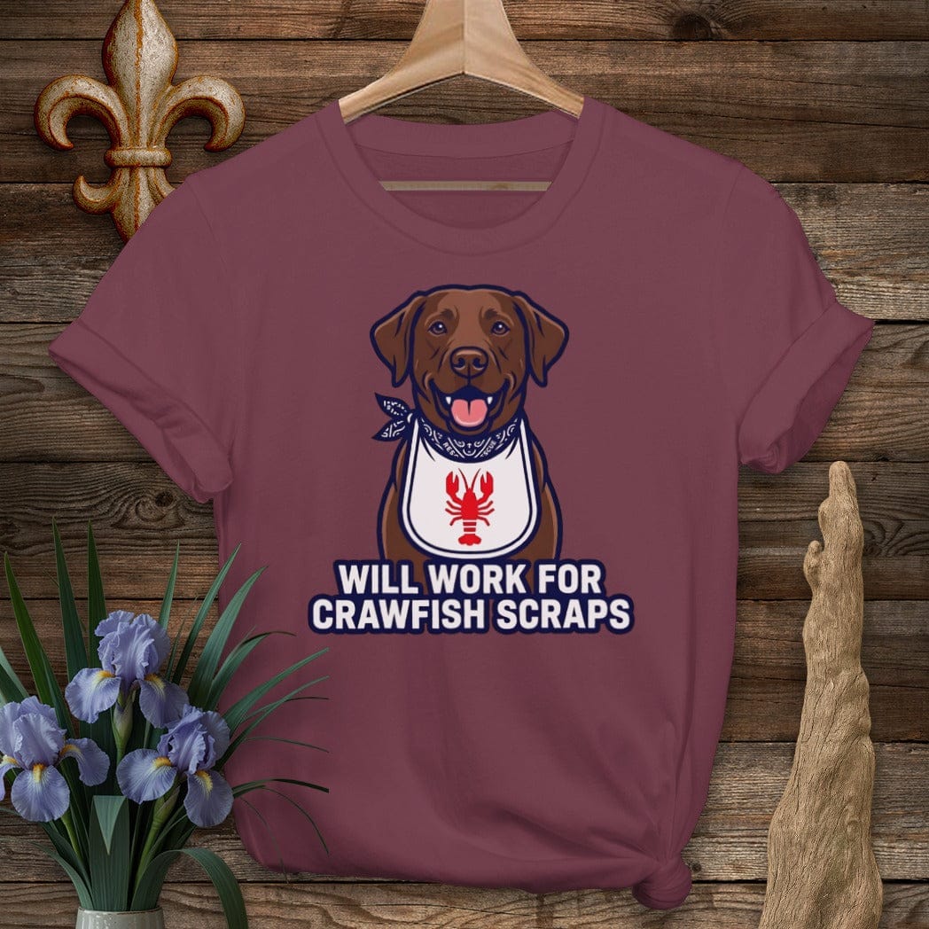 S / Maroon Louisiana Choc Lab Crawfish Scraps Tee by Laissez Faire Wear
